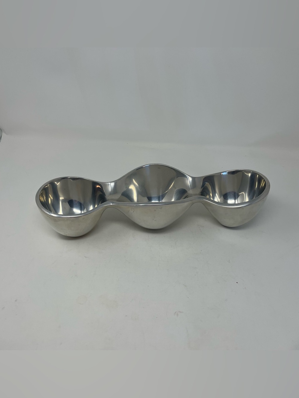 Nambe Polished Tri-Section Stainless Server - Silver Reflective